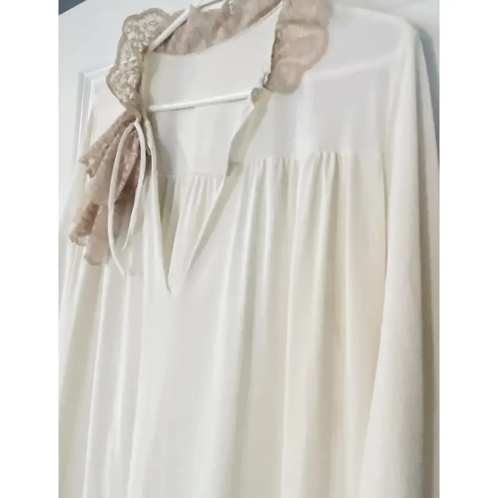 Vtg 70s Sears Ivory/Cream Lace Dressing Gown Long Peignoir Sz M -36 Made In USA